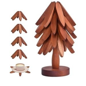 Wooden Tree Trivet Set with Stand - 4 coasters